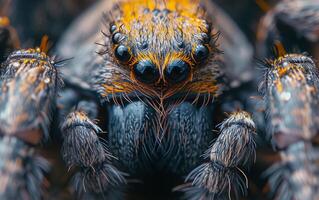 ai gerado intenso olhar dentro foco, uma extraordinário macro tiro do uma aranha foto