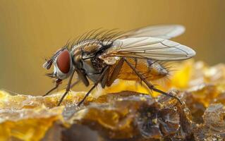 ai gerado mosca em repouso em fossilizado âmbar foto