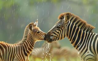 ai gerado uma jovem zebra potro em pé com Está mãe foto