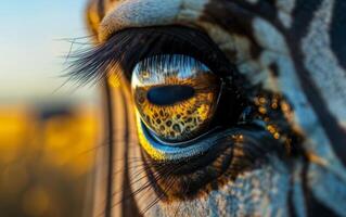 ai gerado detalhado exame do uma zebra olho com macro fotografia foto