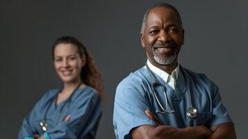 ai gerado retrato do uma masculino médico trabalhador com uma estetoscópio. ai gerado foto