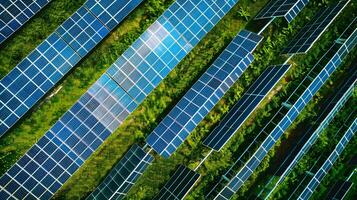 ai gerado Campos do solar painéis e sistemas para produzir verde eletricidade. ai gerado foto