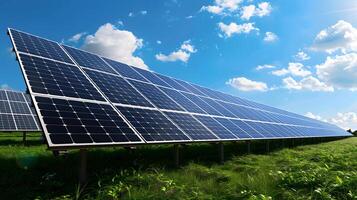 ai gerado Campos do solar painéis e sistemas para produzir verde eletricidade. ai gerado foto