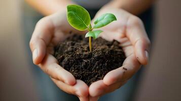 ai gerado humano Palmeiras aguarde solo com uma verde pequeno plantar Como uma conceito para o negócio desenvolvimento. ai gerado foto