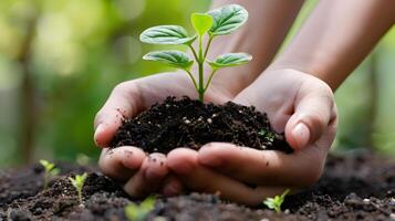 ai gerado humano Palmeiras aguarde solo com uma verde pequeno plantar Como uma conceito para o negócio desenvolvimento. ai gerado foto