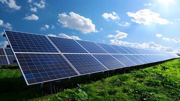 ai gerado Campos do solar painéis e sistemas para produzir verde eletricidade. ai gerado foto