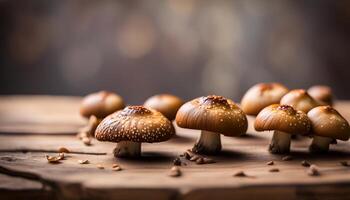 ai gerado shiitake cogumelo em de madeira mesa foto