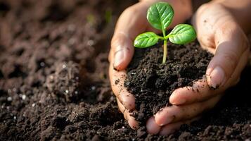 ai gerado humano Palmeiras aguarde solo com uma verde pequeno plantar Como uma conceito para o negócio desenvolvimento. ai gerado foto