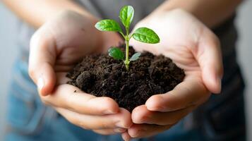 ai gerado humano Palmeiras aguarde solo com uma verde pequeno plantar Como uma conceito para o negócio desenvolvimento. ai gerado foto