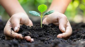 ai gerado humano Palmeiras aguarde solo com uma verde pequeno plantar Como uma conceito para o negócio desenvolvimento. ai gerado foto