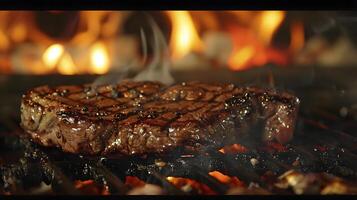 ai gerado fresco suculento delicioso carne bife em uma Sombrio fundo. ai gerado foto