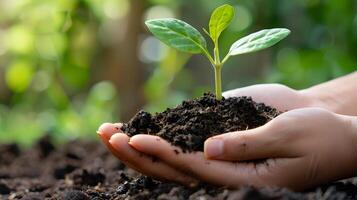 ai gerado humano Palmeiras aguarde solo com uma verde pequeno plantar Como uma conceito para o negócio desenvolvimento. ai gerado foto