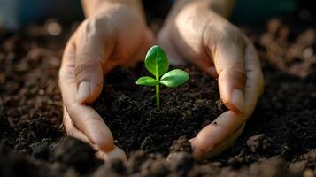 ai gerado humano Palmeiras aguarde solo com uma verde pequeno plantar Como uma conceito para o negócio desenvolvimento. ai gerado foto