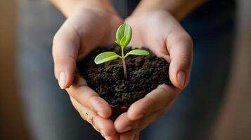 ai gerado humano Palmeiras aguarde solo com uma verde pequeno plantar Como uma conceito para o negócio desenvolvimento. ai gerado foto