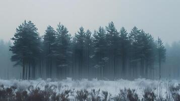 ai gerado enevoado pinho floresta dentro cedo manhã luz foto