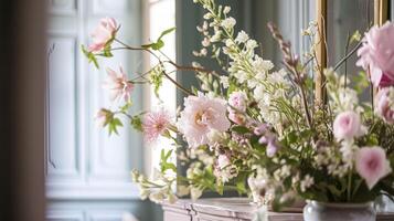 ai gerado Primavera flores dentro vintage vaso, lindo floral arranjo, casa decoração, Casamento e florista Projeto foto