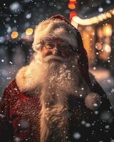 ai gerado retrato do santa claus em a rua. Natal e Novo ano conceito. foto