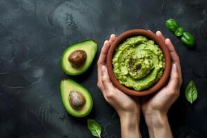 ai gerado uma tigela em mexicano guacamole, mexicano gastronomia, bandeira com cópia de espaço, generativo. ai generativo foto