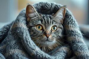ai gerado gato debaixo a cobertor , generativo ai foto