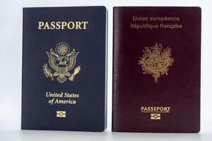 1 Unidos estados e 1 França passaportes transparente fundo foto