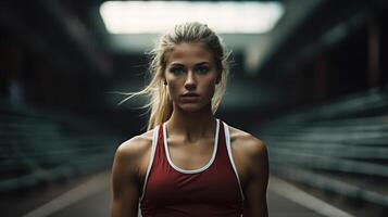 ai gerado retrato frente Visão do ginástica mulher debaixo ponte ao ar livre foto