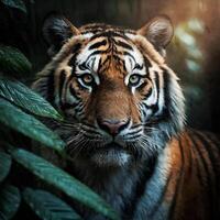 ai gerado fechar-se do uma siberian tigre dentro uma selva foto