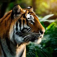 ai gerado fechar-se do uma siberian tigre dentro uma selva foto