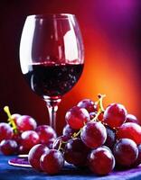 ai gerado vermelho vinho com uvas em uma Sombrio fundo. seletivo foco. ai generativo foto