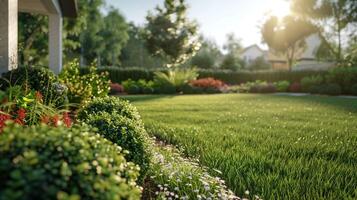 ai gerado a jardim é uma lindo configuração para a verão. foto