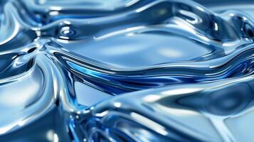 ai gerado uma brilhante azul metálico superfície com ondas e ondulações apresentando fluido linhas e curvas. abstrato fundo. gerado de artificial inteligência. foto