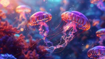 ai gerado uma medusa natação dentro a oceano, dentro a estilo do brilhando cores. gerado de artificial inteligência. foto
