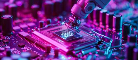 ai gerado Produção microchip semicondutor fabricação conceito fundo foto