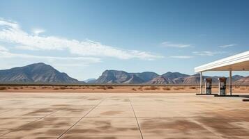 ai gerado esvaziar moderno gás estação dentro EUA deserto ampla copyspace foto