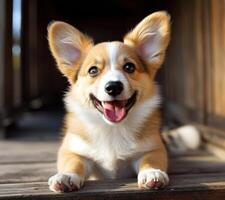 ai gerado pequeno corgi cachorro dentro branco fundo, foto