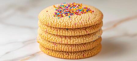 ai gerado profissional Comida fotografia do fosco açúcar biscoitos adornado com colorida granulados foto