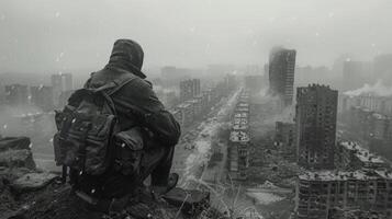 ai gerado pungente tempo de guerra retrato, sacrifício e bravura dentro uma de soldado emocional fotografia a partir de a segundo ótimo guerra, uma poderoso representação do humano Pedágio e resiliência no meio luta para liberdade foto