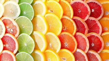 ai gerado vibrante citrino fruta paleta colorida matriz do delicioso e refrescante citrino frutas foto