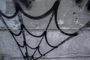 aranha rede pintado em a rua muro. foto