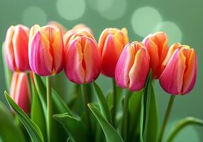 ai gerado minimalista fundo com tulipas dentro Primavera cores para convite cartão. casamento, mãe dia, dia dos namorados dia ou de outros eventos. foto