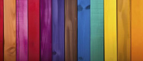 ai gerado arco Iris colori de madeira parede com vertical listras foto