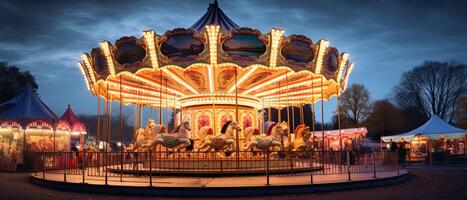 ai gerado uma alegre ir volta dentro uma parque às noite foto