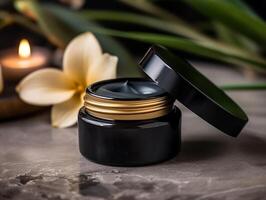 ai gerado Preto ouro luxo Cosmético produtos brincar modelo, generativo ai foto