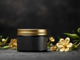 ai gerado Preto ouro luxo Cosmético produtos brincar modelo, generativo ai foto