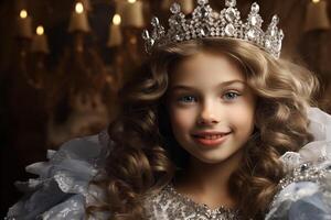 ai gerado menina Princesa em uma Palácio fundo dentro a trono foto