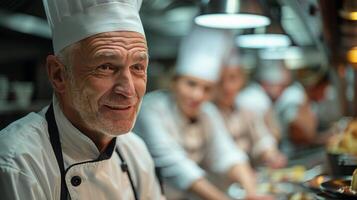 ai gerado chefe de cozinha dentro cozinha foto