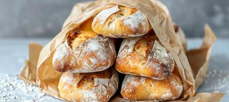 ai gerado francês baguete em cozinha mesa rústico pão imagem para culinária conceitos e padaria fundo foto