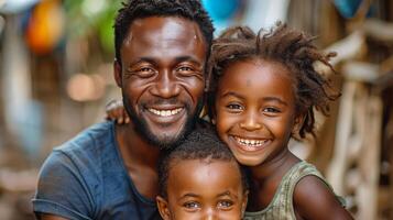 ai gerado sorridente homem e dois crianças foto