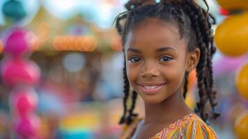 ai gerado jovem menina sorridente às Câmera foto