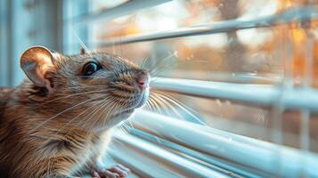 ai gerado roedor olhando Fora do janela foto