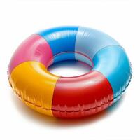 ai gerado colorida inflável piscina anel em branco fundo foto